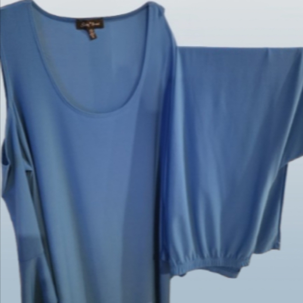📣 Slinky Brand Set Tunic 💙 Blouse Cold Shoulder Elastic Pants👖 XL NWOT 😍 🆕 - Picture 7 of 9